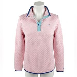Vineyard Vines Pink Quilted Pullover with Blue Trim Preppy Vacation Size XS